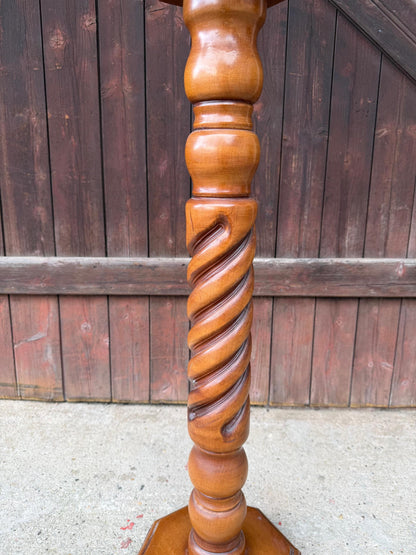 Vintage Blumenständer aus Massivholz mit gedrechselter Säule, 90 cm
