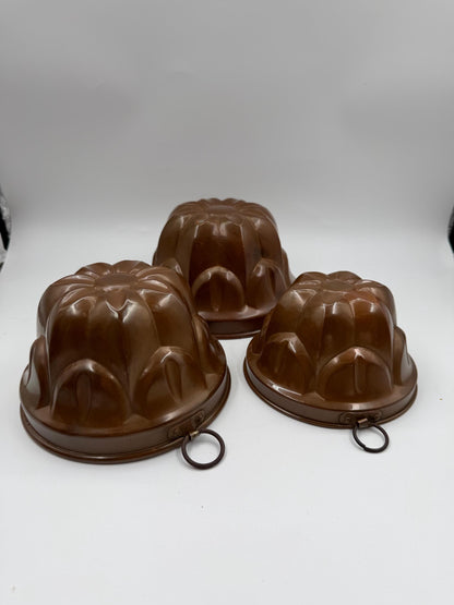Set von 3 Vintage Kupfer Gugelhupfform "Echt Kupfer – Schwere Qualität", unbenutzt