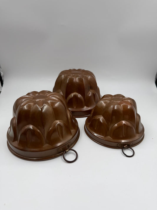 Set von 3 Vintage Kupfer Gugelhupfform "Echt Kupfer – Schwere Qualität", unbenutzt