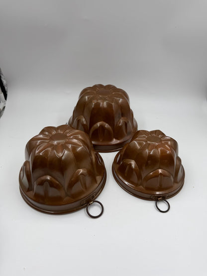Set von 3 Vintage Kupfer Gugelhupfform "Echt Kupfer – Schwere Qualität", unbenutzt
