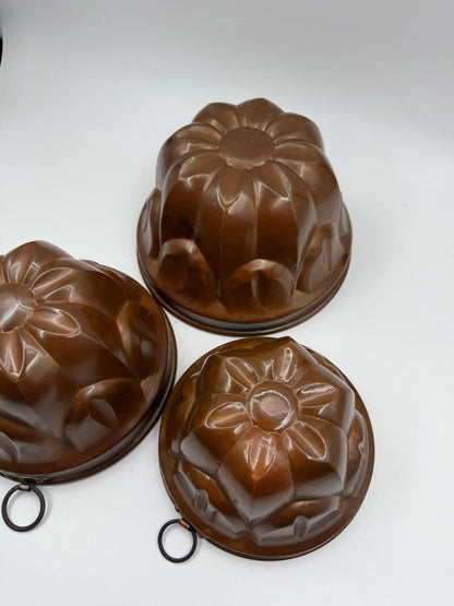Set von 3 Vintage Kupfer Gugelhupfform "Echt Kupfer – Schwere Qualität", unbenutzt