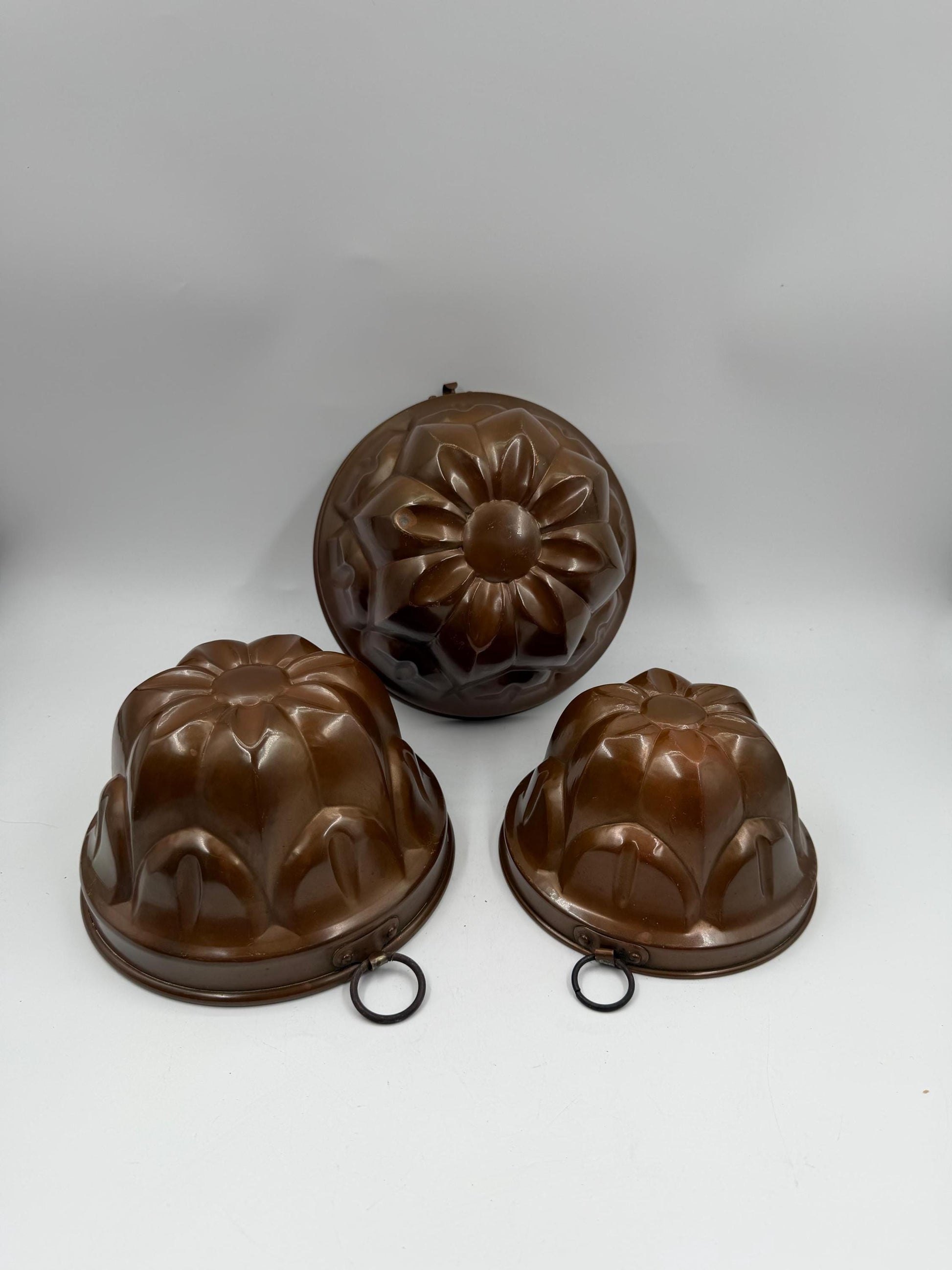 Set von 3 Vintage Kupfer Gugelhupfform "Echt Kupfer – Schwere Qualität", unbenutzt