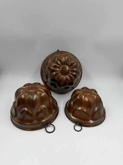 Set von 3 Vintage Kupfer Gugelhupfform "Echt Kupfer – Schwere Qualität", unbenutzt