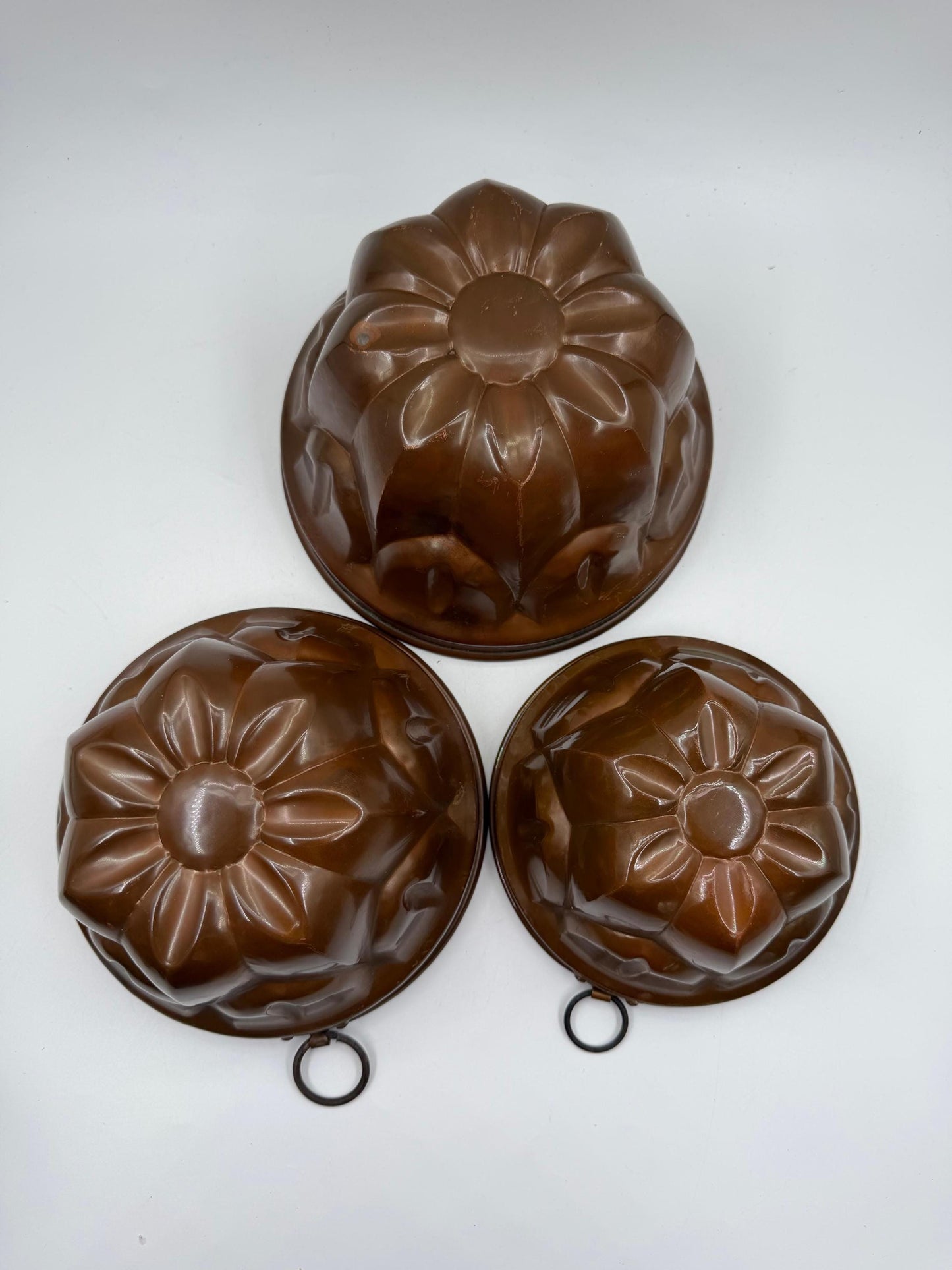 Set von 3 Vintage Kupfer Gugelhupfform "Echt Kupfer – Schwere Qualität", unbenutzt
