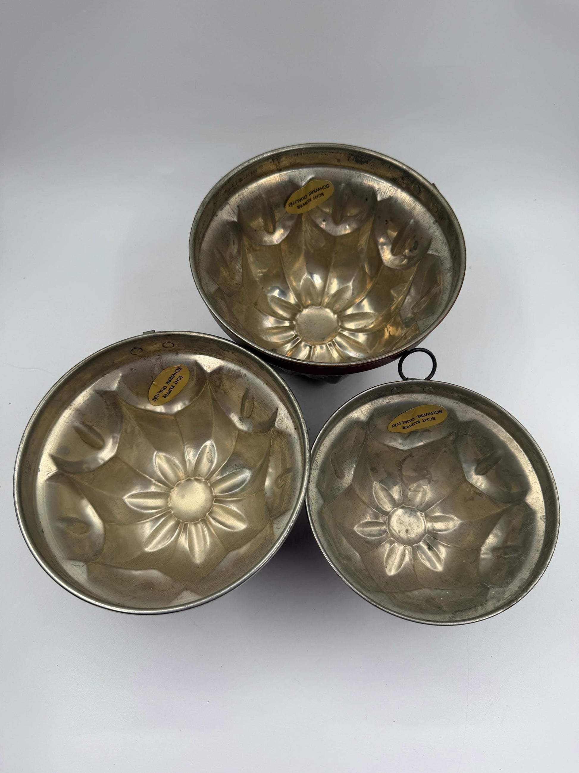Set von 3 Vintage Kupfer Gugelhupfform "Echt Kupfer – Schwere Qualität", unbenutzt