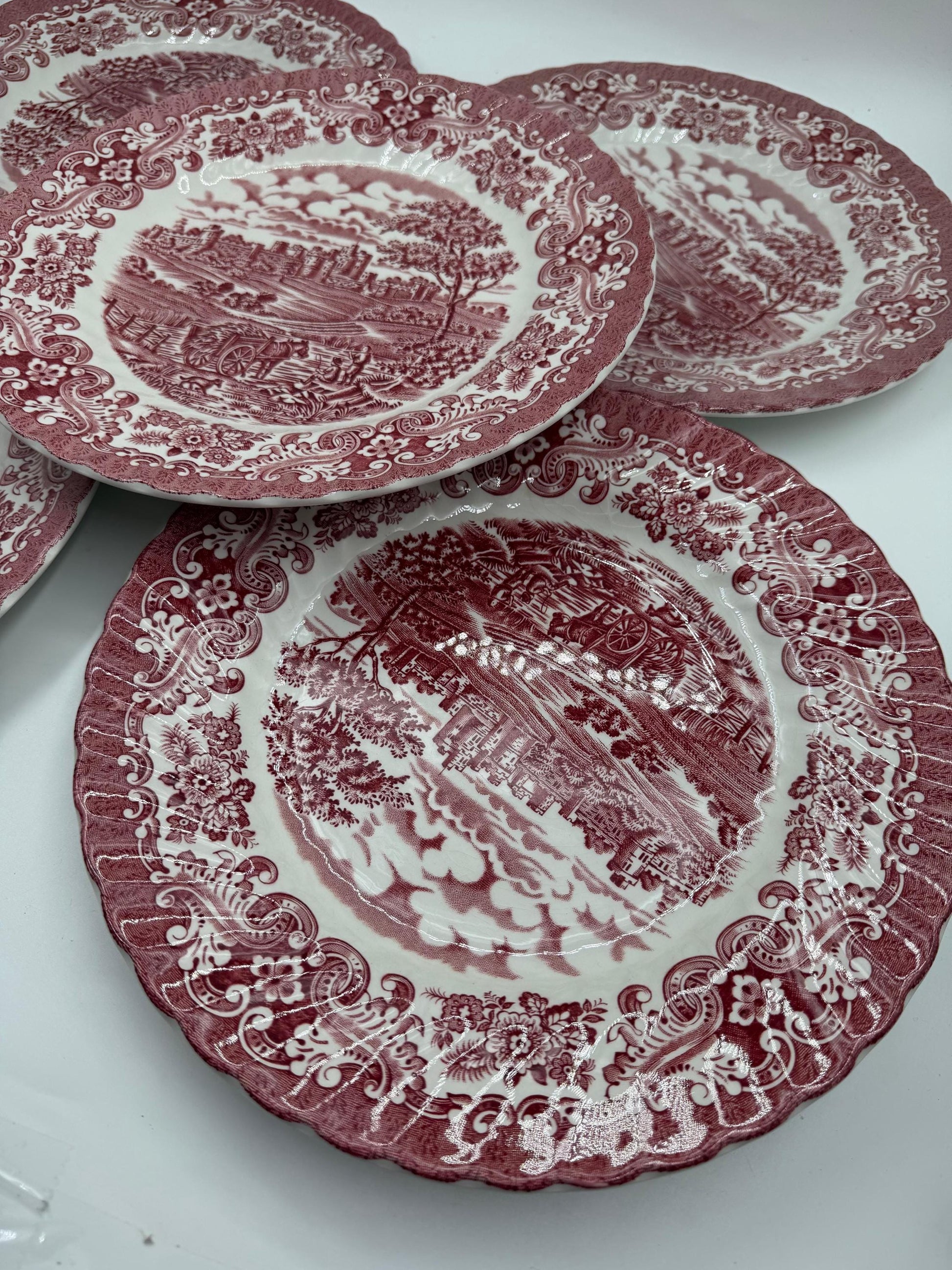 Set von 5 Vintage Teller "Olde Country Castles" von Hostess Tableware, Ironstone