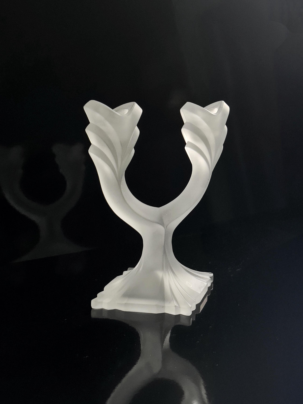 Vintage Kerzenhalter aus mattiertem Glas, Art Deco Revival
