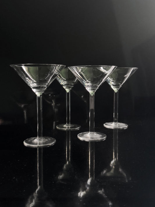 Set von 4 Vintage Martini-Gläser mit rechteckigem Stiel, Art Deco Revival