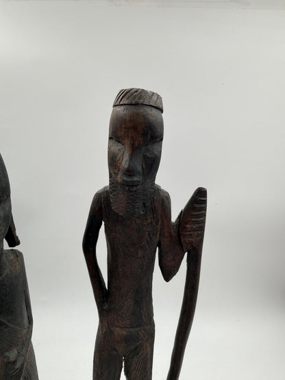 Set von 2 Vintage Krieger Skulptur aus afrikanischem Hartholz, handgeschnitzt