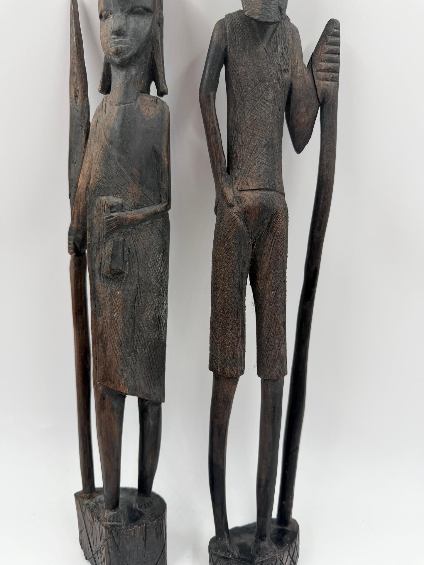 Set von 2 Vintage Krieger Skulptur aus afrikanischem Hartholz, handgeschnitzt