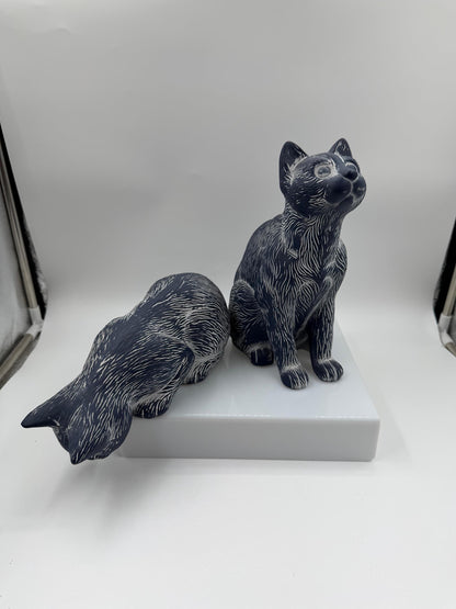 Set von 2 Vintage Katzenfiguren aus Keramik in Kobaltblau