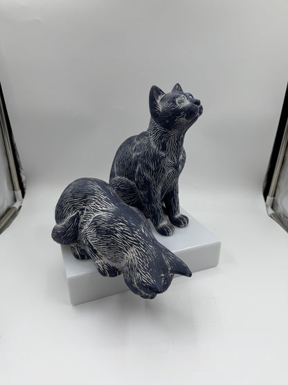 Set von 2 Vintage Katzenfiguren aus Keramik in Kobaltblau
