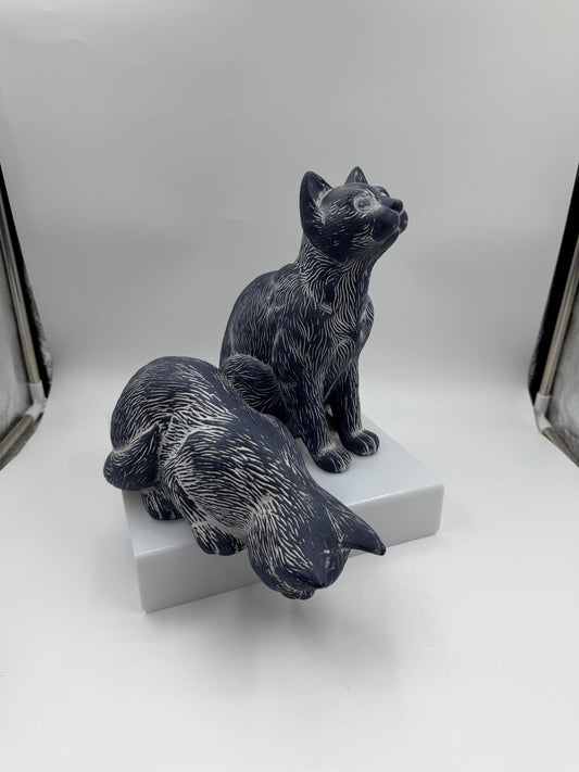 Set von 2 Vintage Katzenfiguren aus Keramik in Kobaltblau