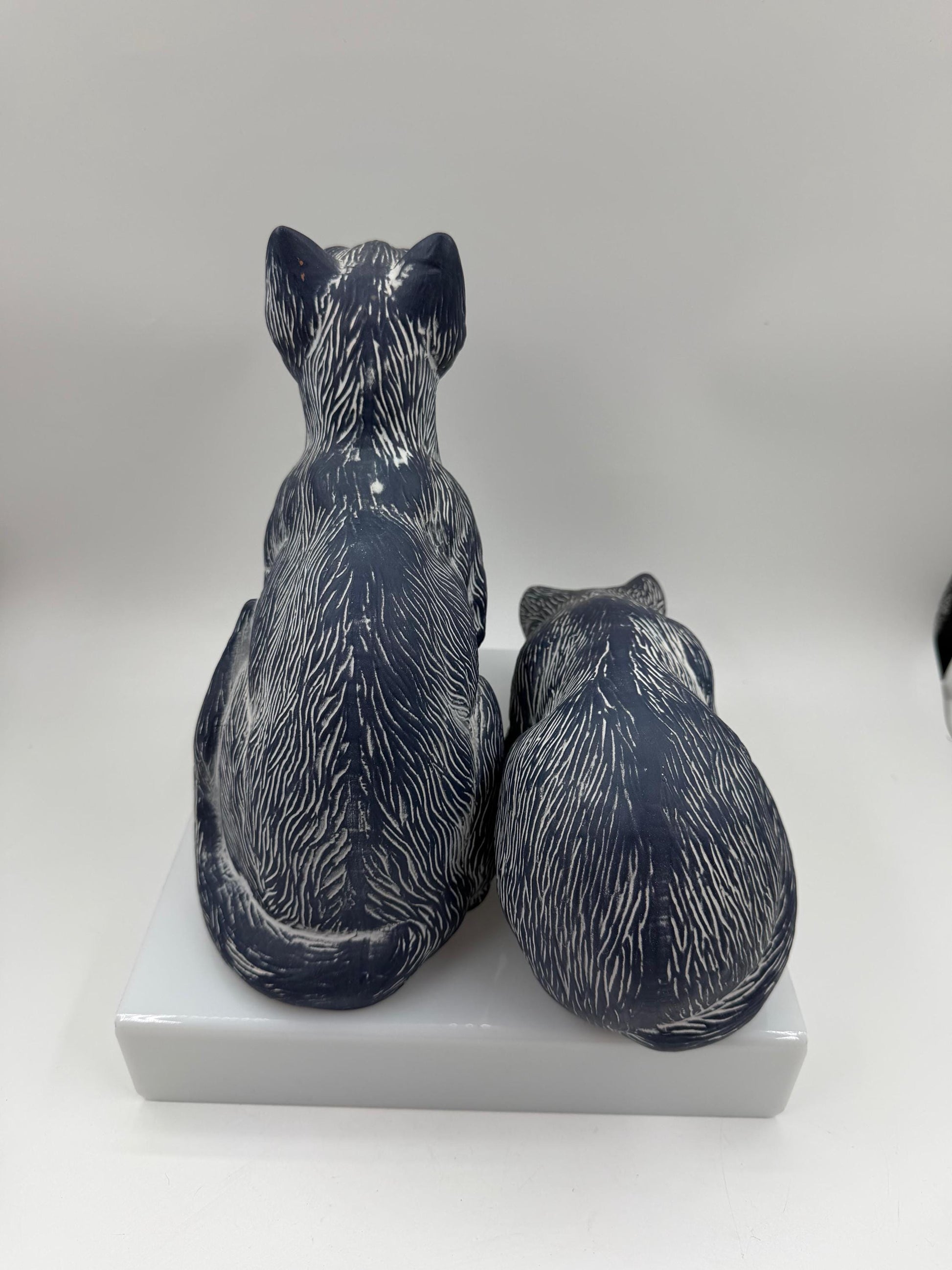 Set von 2 Vintage Katzenfiguren aus Keramik in Kobaltblau