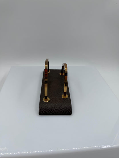 Vintage Briefständer aus Messing und braunem Kunstleder