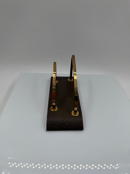 Vintage Briefständer aus Messing und braunem Kunstleder