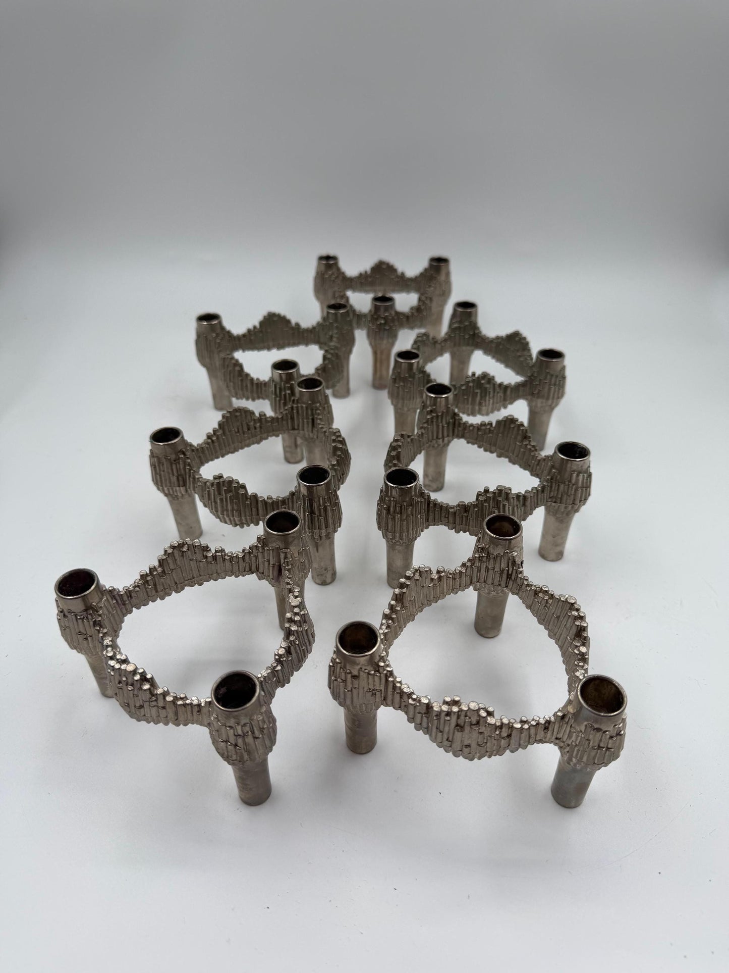Set von 7 Vintage Kerzenhalter "Stecksystem" von Quist, brutalistisches Chrom