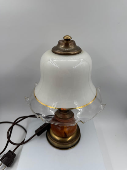 Vintage Tischlampe aus Wurzelholz mit Glasschirm