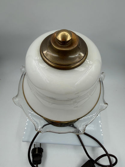 Vintage Tischlampe aus Wurzelholz mit Glasschirm