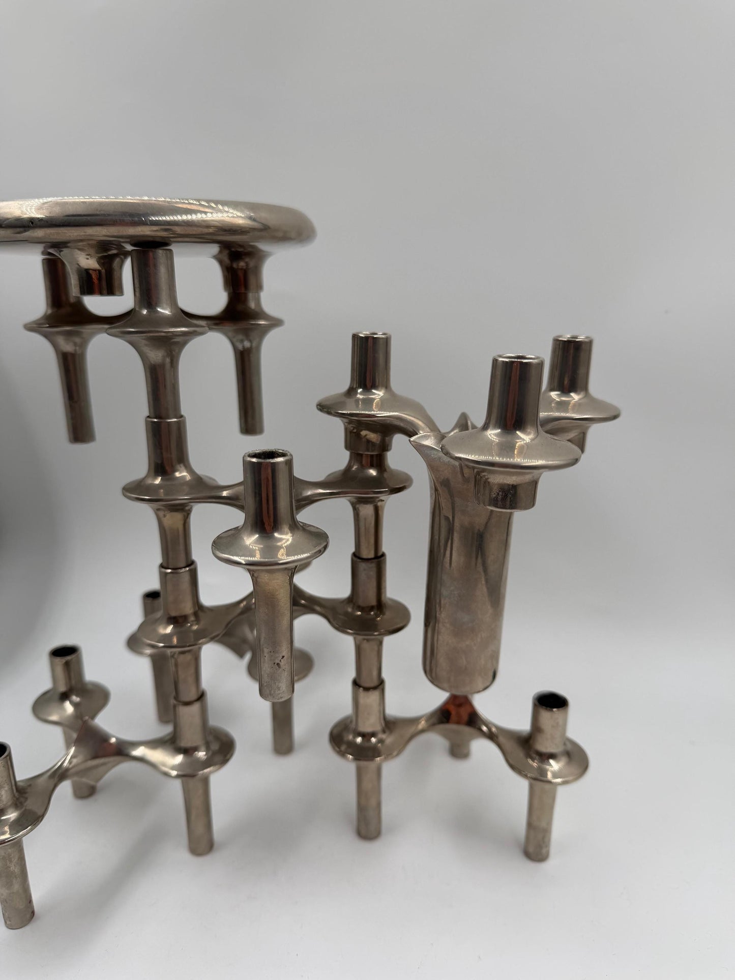 Set von 6 Vintage Kerzenhalter "Stecksystem" von Werner Stoff für Nagel BMF, Chrom