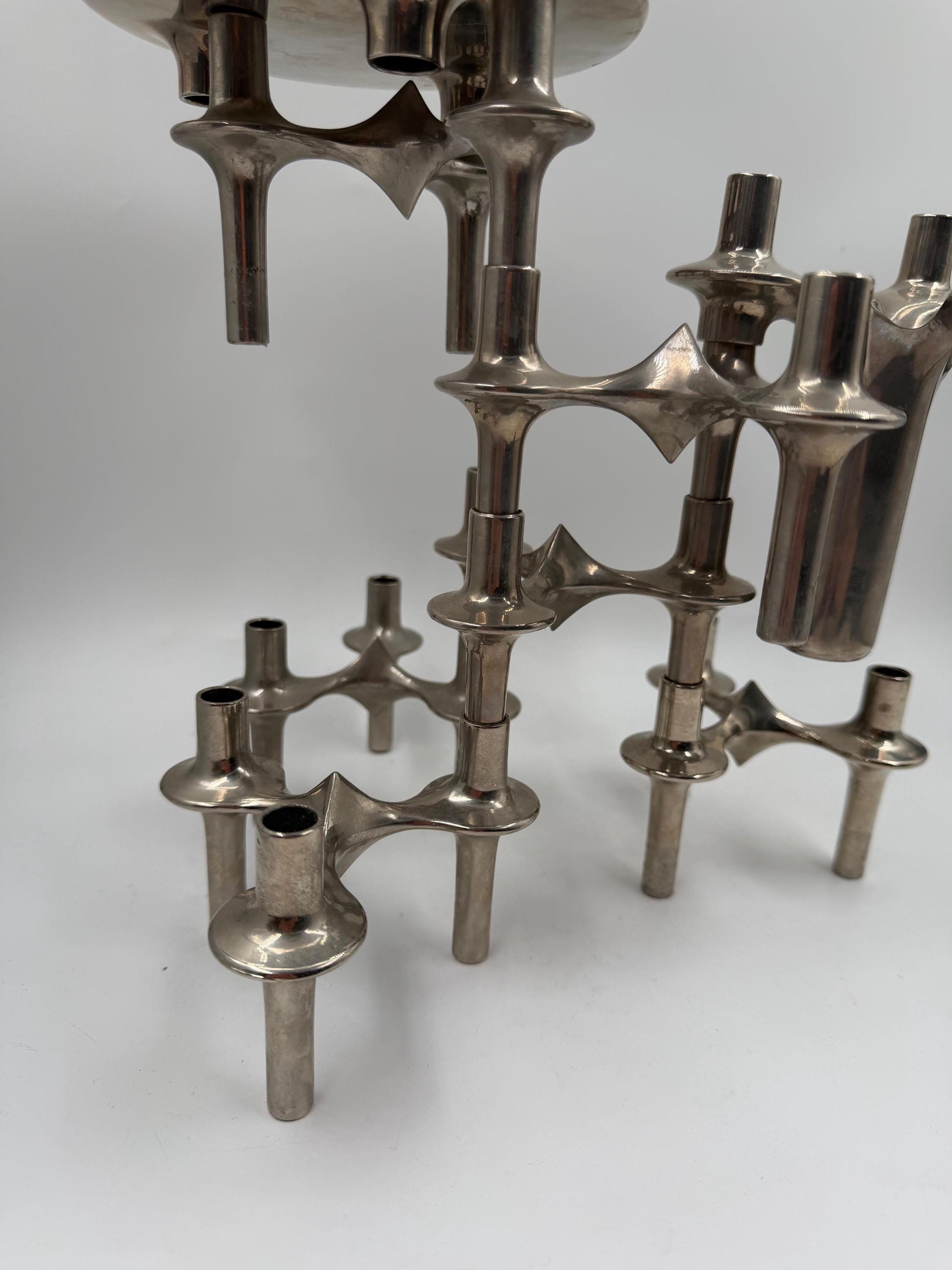 Set von 6 Vintage Kerzenhalter "Stecksystem" von Werner Stoff für Nagel BMF, Chrom