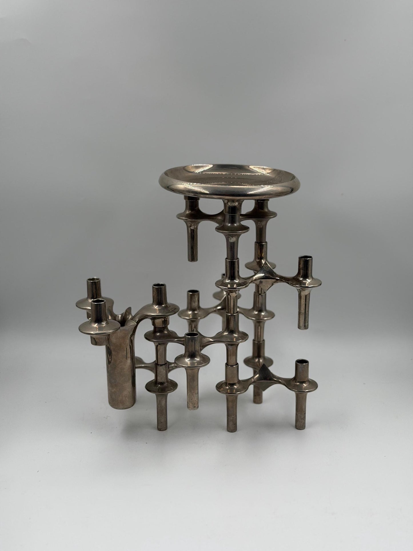 Set von 6 Vintage Kerzenhalter "Stecksystem" von Werner Stoff für Nagel BMF, Chrom
