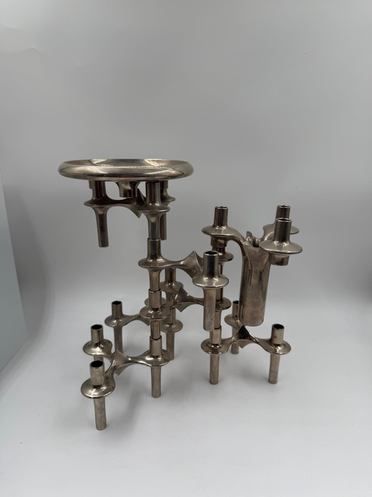 Set von 6 Vintage Kerzenhalter "Stecksystem" von Werner Stoff für Nagel BMF, Chrom