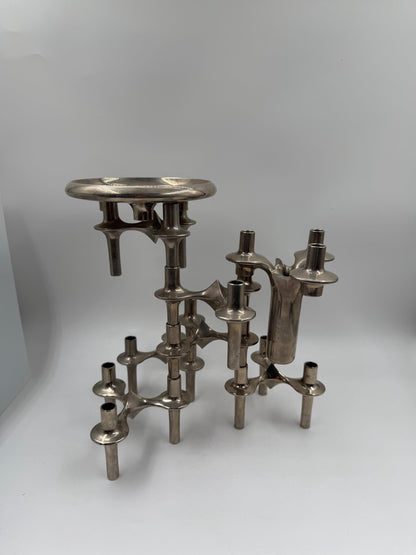 Set von 6 Vintage Kerzenhalter "Stecksystem" von Werner Stoff für Nagel BMF, Chrom