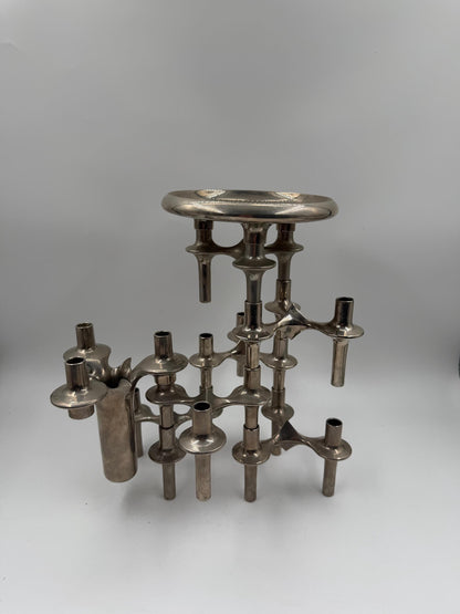 Set von 6 Vintage Kerzenhalter "Stecksystem" von Werner Stoff für Nagel BMF, Chrom