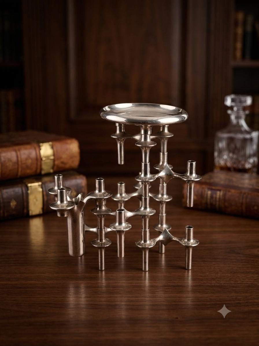 Set von 6 Vintage Kerzenhalter "Stecksystem" von Werner Stoff für Nagel BMF, Chrom