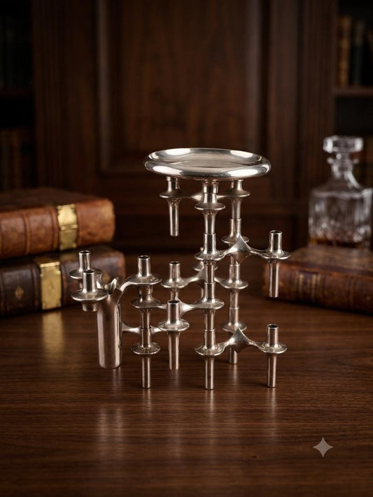 Set von 6 Vintage Kerzenhalter "Stecksystem" von Werner Stoff für Nagel BMF, Chrom