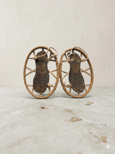 Set of 2 Vintage "Gebirgsjäger" Bentwood Snowshoes with Metal Plate and Rope Binding