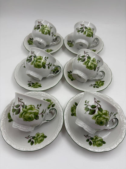 Vintage Mokka- und Kaffeeservice von Mitterteich Bavaria aus weißem Porzellan mit Goldakzenten
