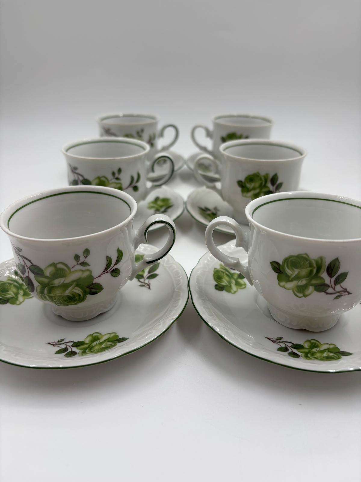 Vintage Mokka- und Kaffeeservice von Mitterteich Bavaria aus weißem Porzellan mit Goldakzenten