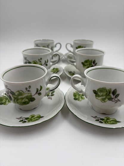 Vintage Mokka- und Kaffeeservice von Mitterteich Bavaria aus weißem Porzellan mit Goldakzenten