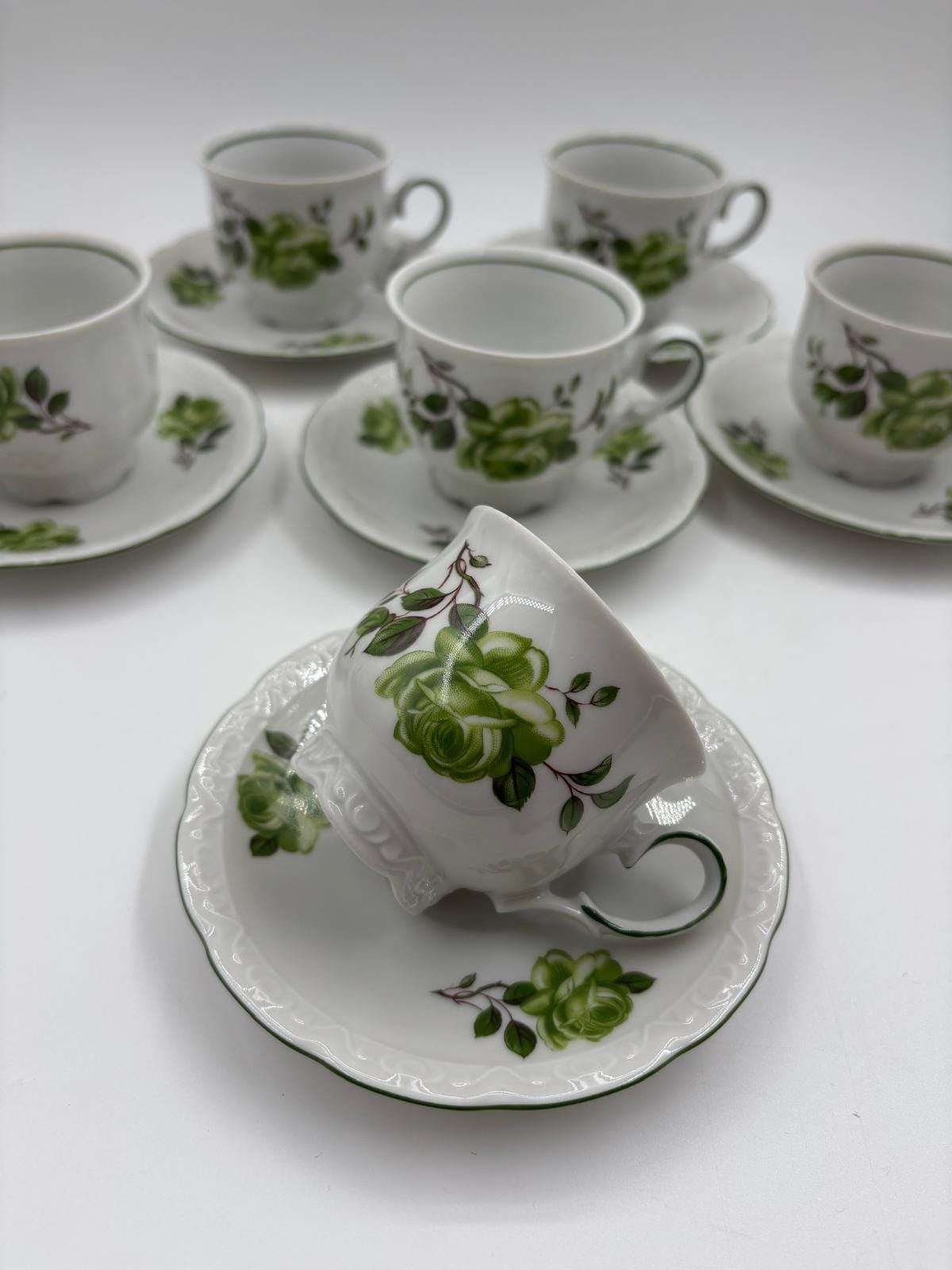 Vintage Mokka- und Kaffeeservice von Mitterteich Bavaria aus weißem Porzellan mit Goldakzenten
