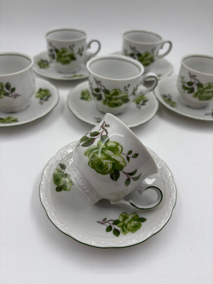 Vintage Mokka- und Kaffeeservice von Mitterteich Bavaria aus weißem Porzellan mit Goldakzenten
