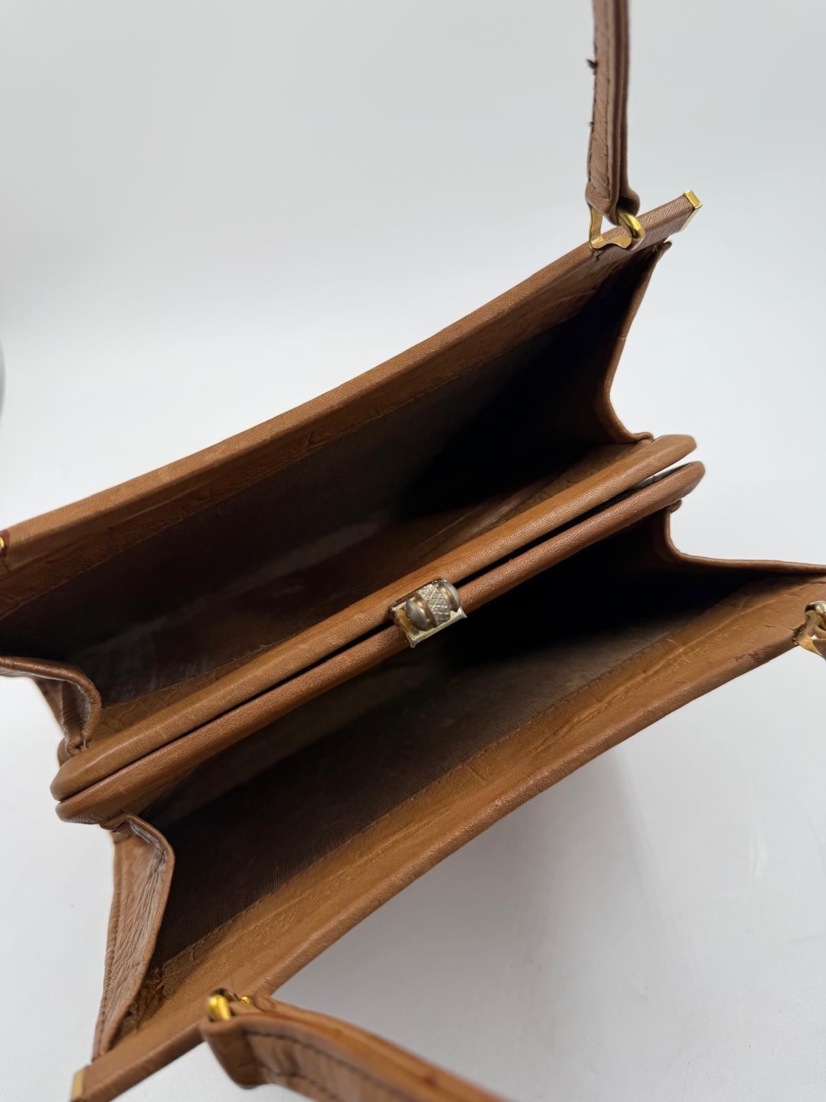 Vintage Handtasche Krokoprägung Cognacbraun Goldbeschläge
