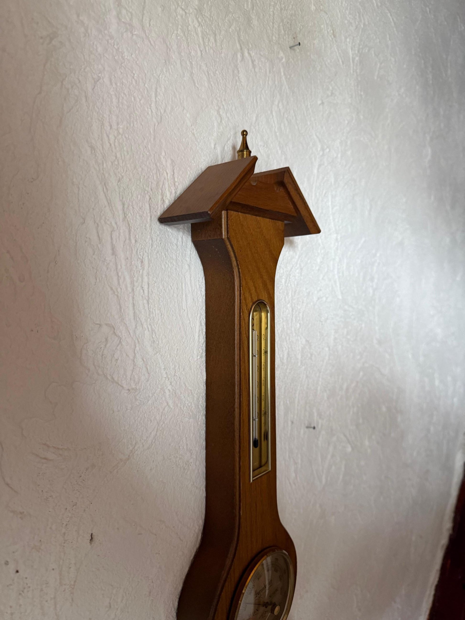 Vintage Barometer Uhr Thermometer Wetterstation aus Eichenholz