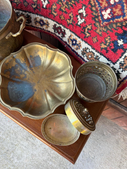 Vintage Orientalisches Messing Set 6-teilig mit Wollteppich und Kupfer Dekor