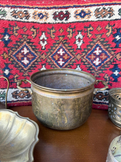Vintage Orientalisches Messing Set 6-teilig mit Wollteppich und Kupfer Dekor