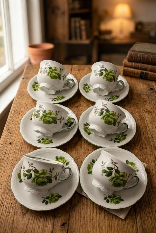 Vintage Mokka- und Kaffeeservice von Mitterteich Bavaria aus weißem Porzellan mit Goldakzenten