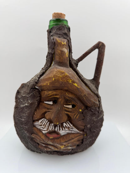 Vintage Karaffe "Waldgeist" Schwarzwälder Volkskunst handgeschnitzt mit Korken
