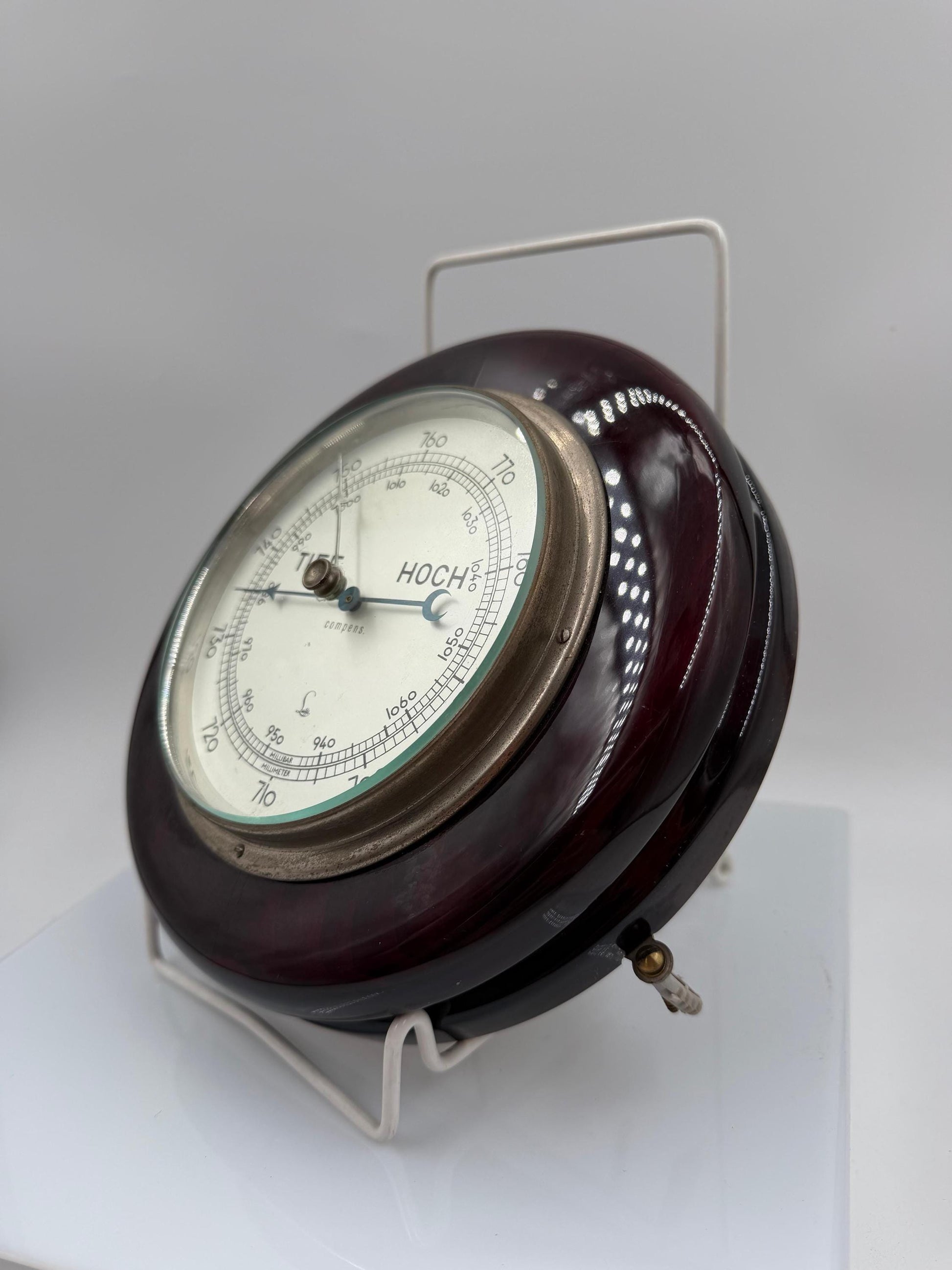 Vintage Aneroid Wandbarometer "TIEF HOCH" von Lufft, Holzgehäuse, funktionsfähig