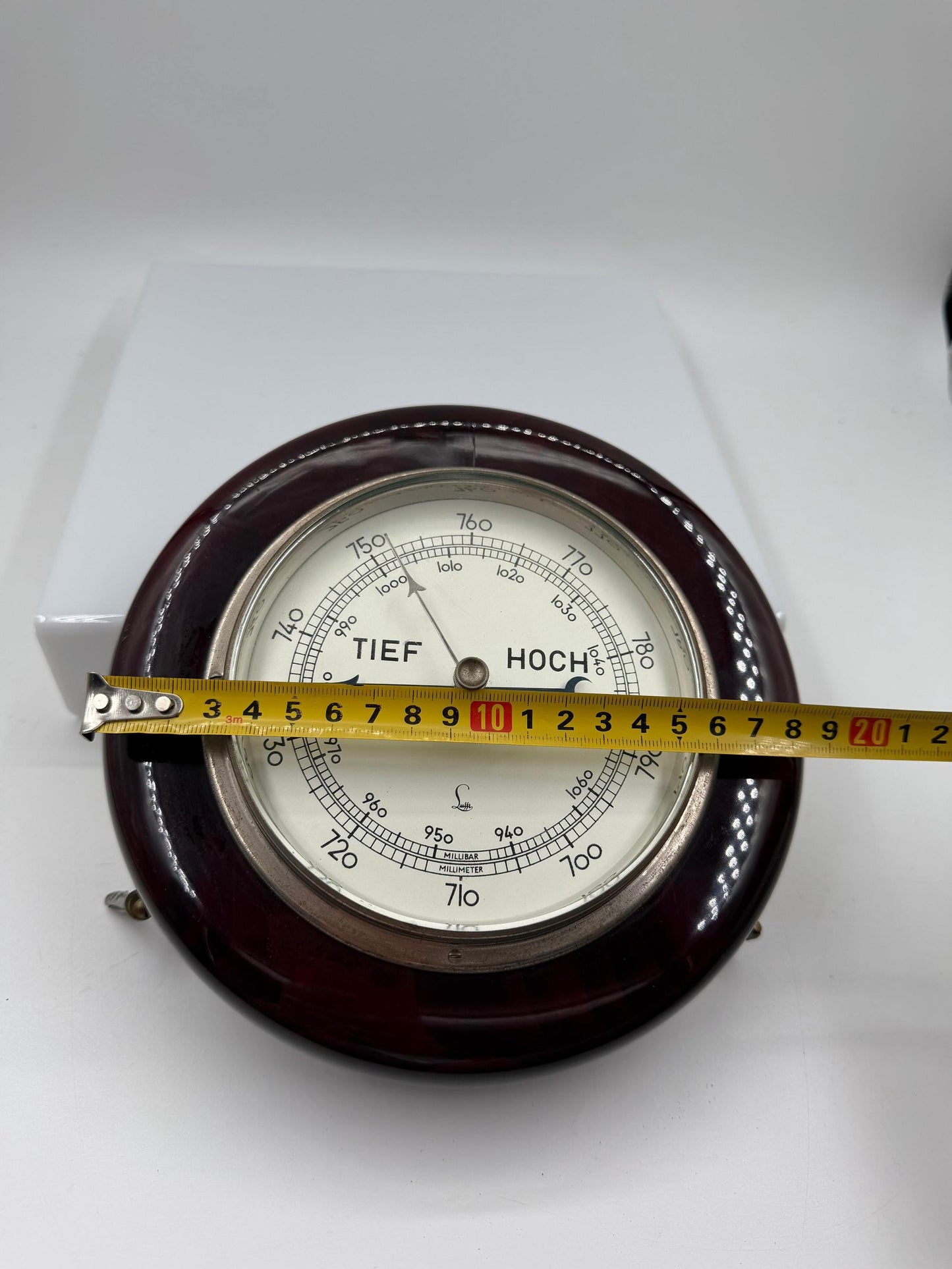 Vintage Aneroid Wandbarometer "TIEF HOCH" von Lufft, Holzgehäuse, funktionsfähig