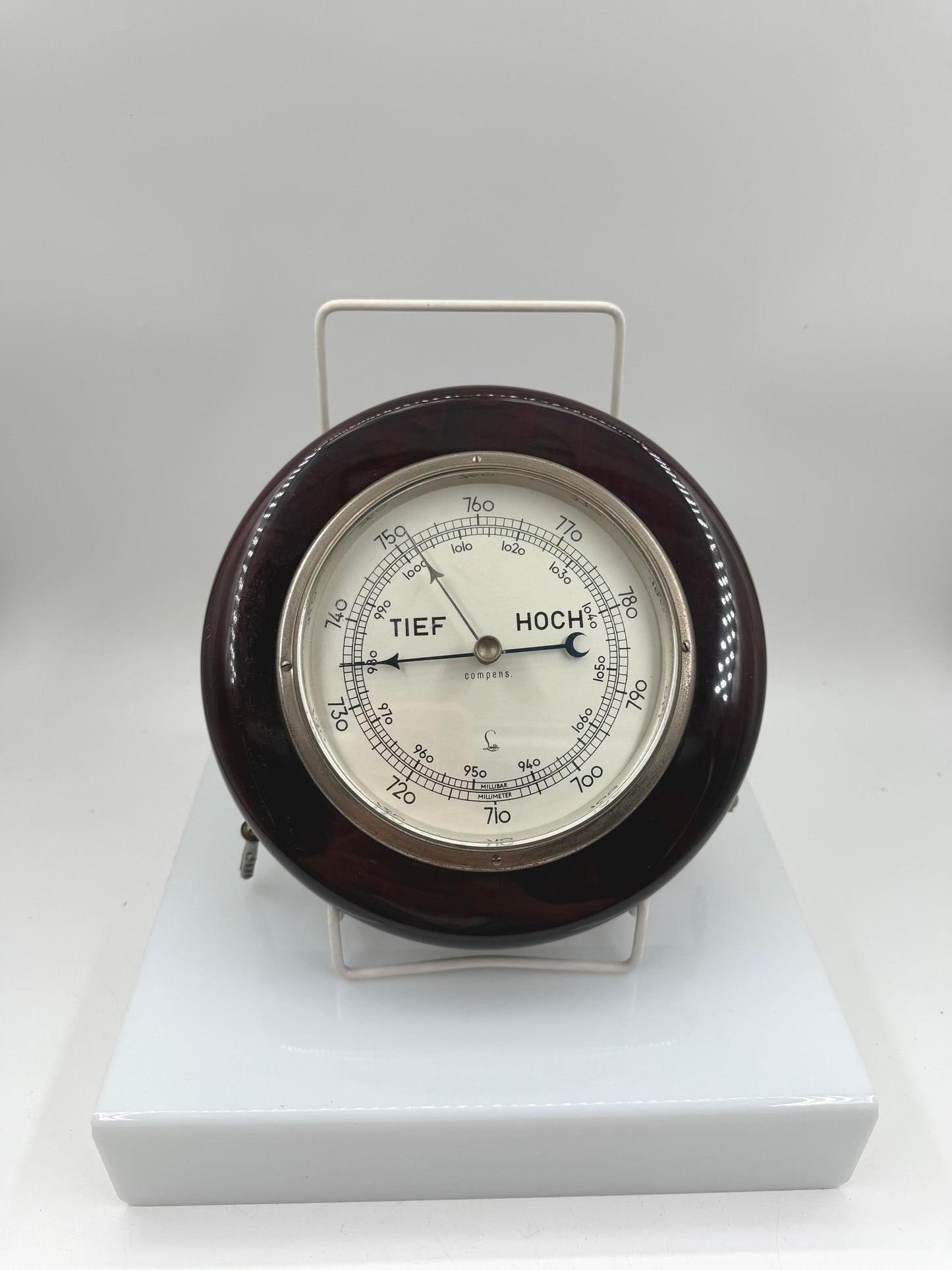 Vintage Aneroid Wandbarometer "TIEF HOCH" von Lufft, Holzgehäuse, funktionsfähig