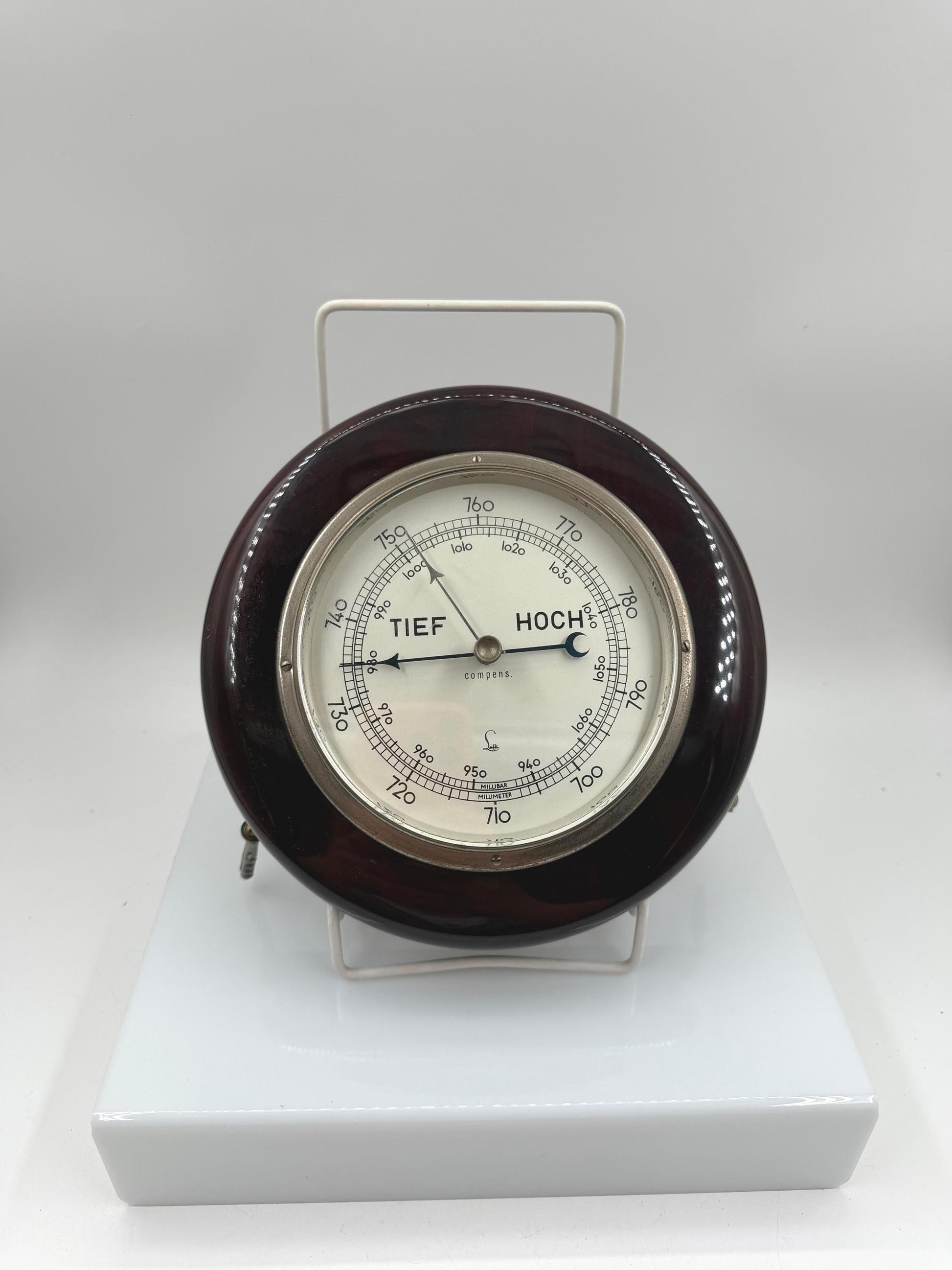 Vintage Aneroid Wandbarometer "TIEF HOCH" von Lufft, Holzgehäuse, funktionsfähig