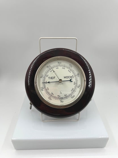 Vintage Aneroid Wandbarometer "TIEF HOCH" von Lufft, Holzgehäuse, funktionsfähig