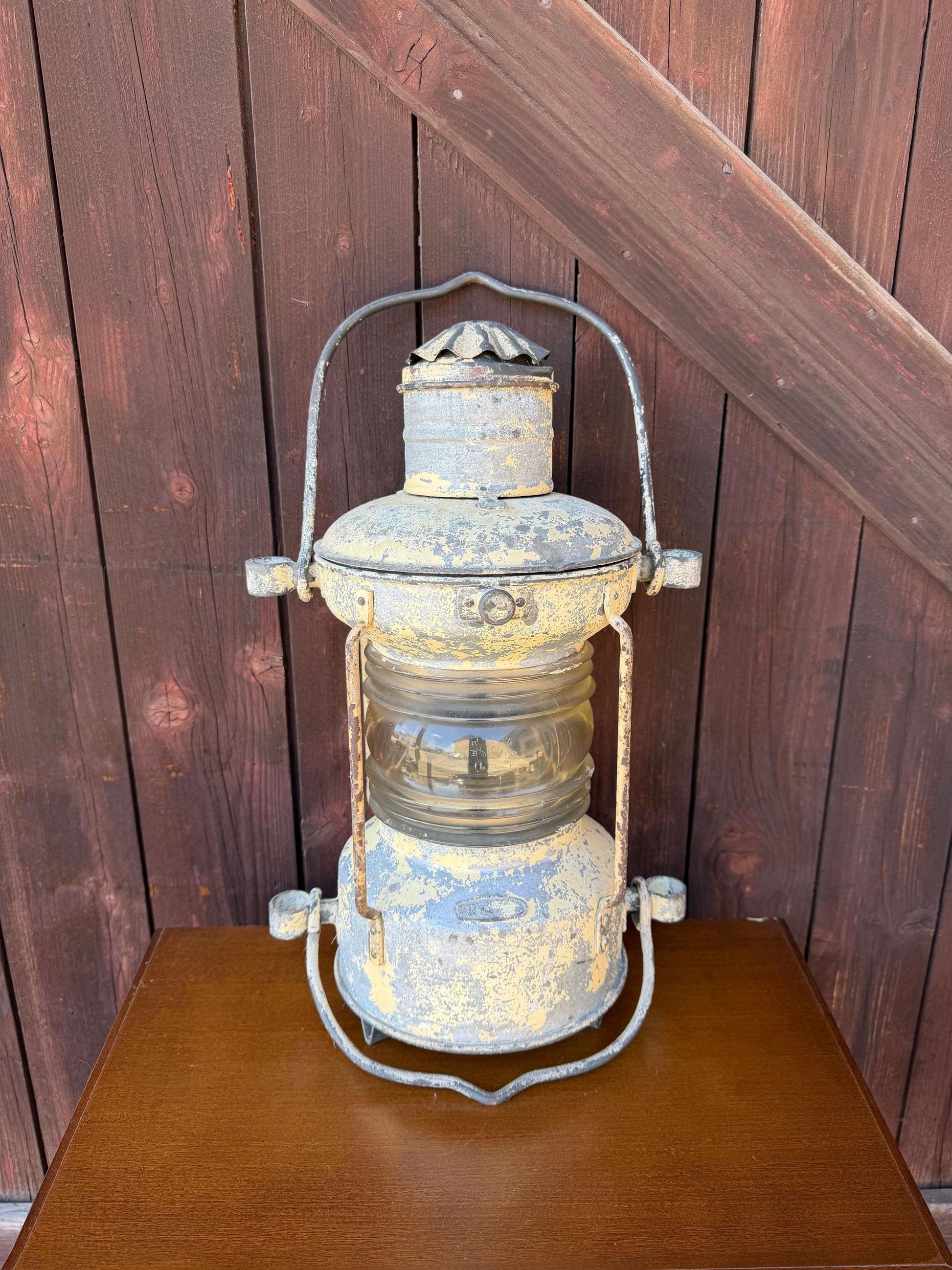 Vintage Schiffslaterne Ankerlicht von Ahlemann und Schlatter mit Glaslinse