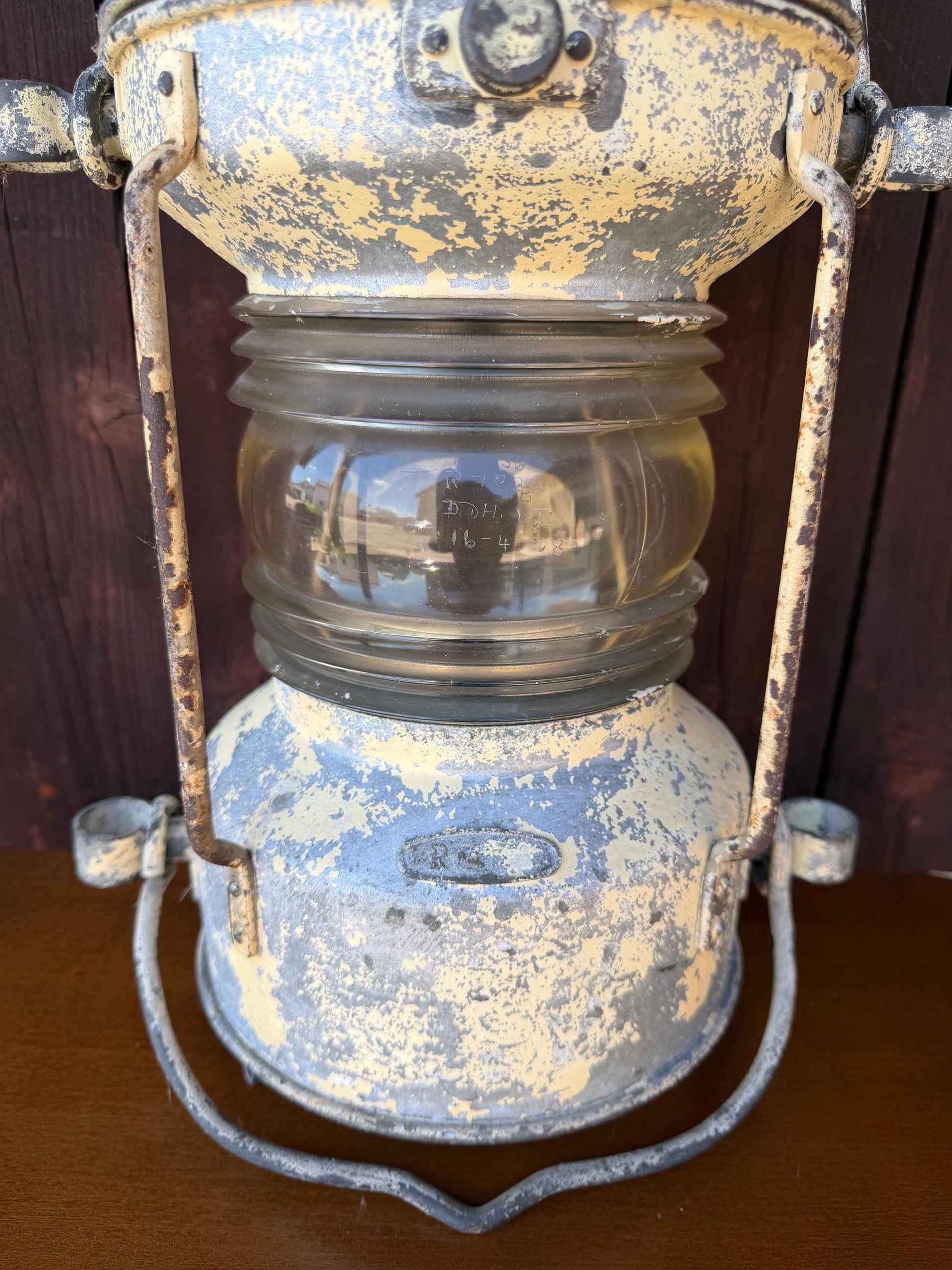 Vintage Schiffslaterne Ankerlicht von Ahlemann und Schlatter mit Glaslinse